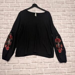 Roper Women's Size XL‎ Puff Sleeve Embroided V-neck Blouse Pirate Western